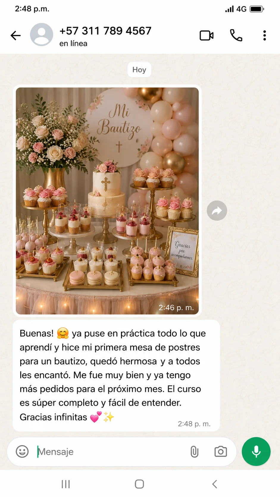 Alumna comparte su primera mesa de postres para un bautizo