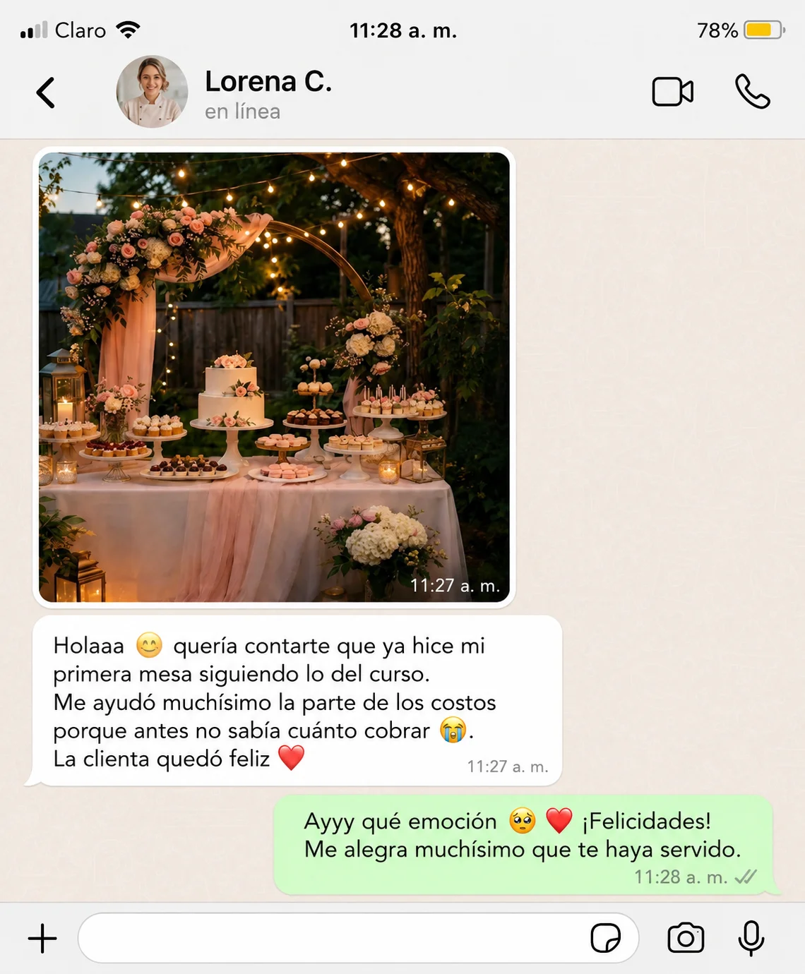 Alumna comparte su mesa de postres para una primera comunión