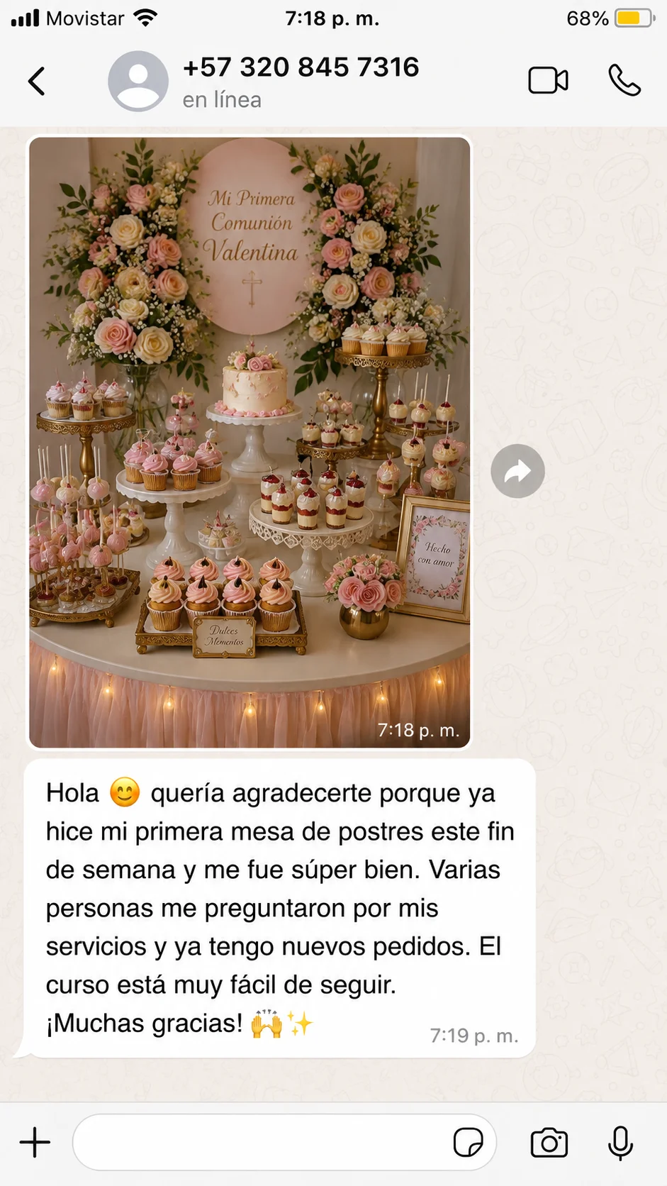 Alumna comparte su mesa de postres para una primera comunión