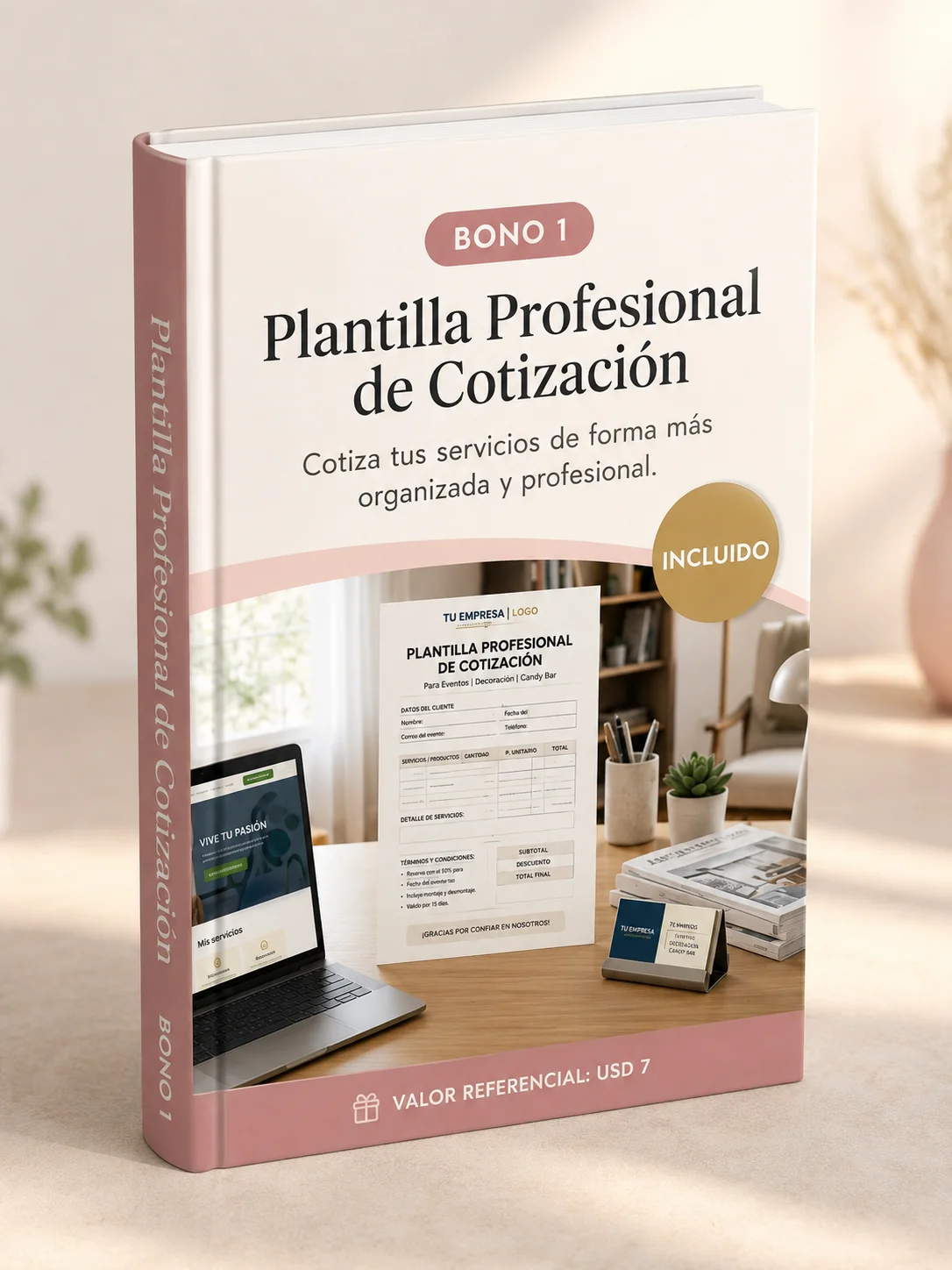 Mockup 3D del bono 1: Plantilla Profesional de Cotización