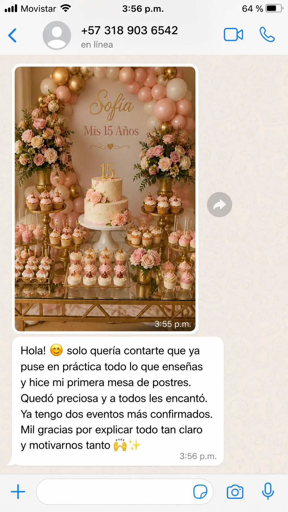 Alumna comparte su mesa de postres para unos quince años