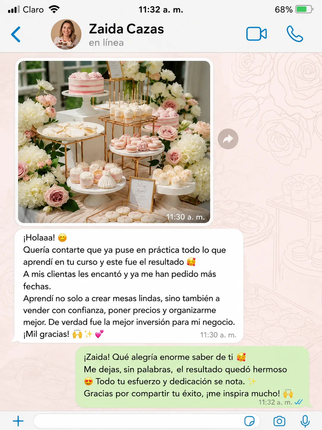 Alumna comparte su primera mesa de postres para un bautizo